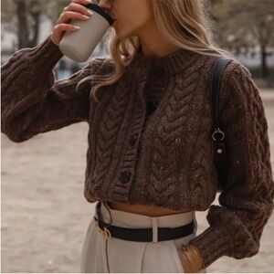 Sezane Andina Cardigan Heather Mushroom Brown